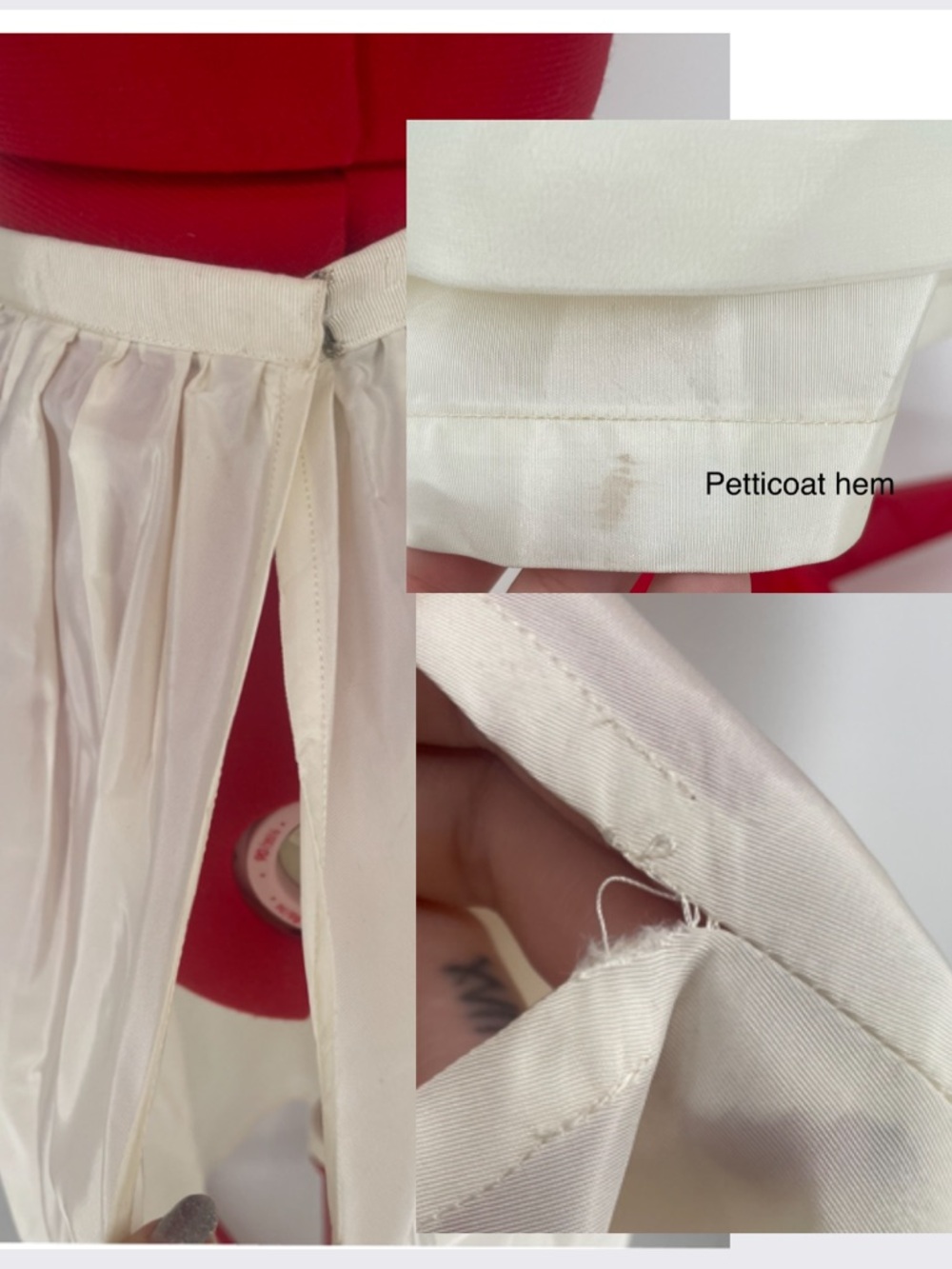 1960s Empire Waist Classic Short Sleeve Wedding Dress W/ Bow Waist & Petticoat - Picture 16 of 16